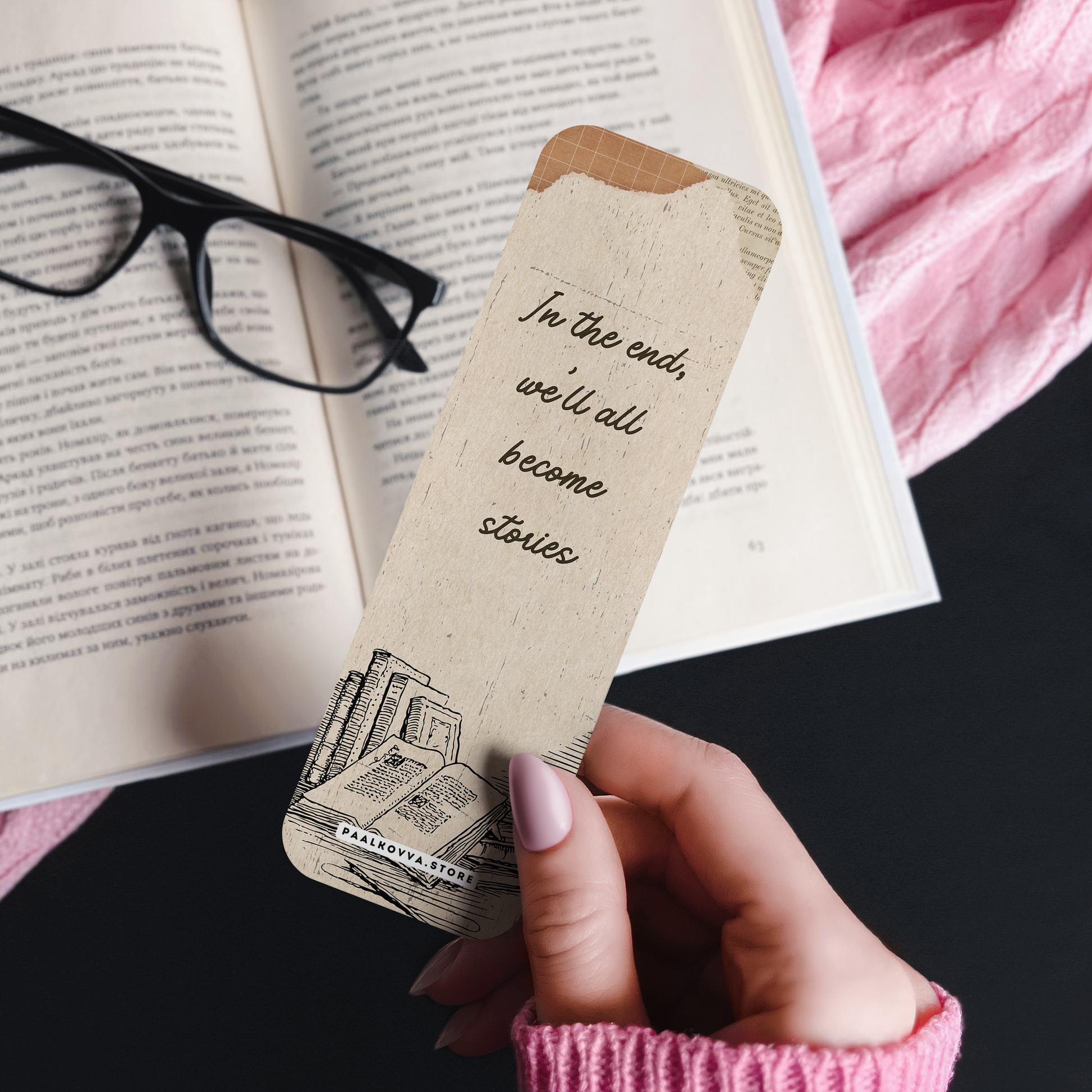 "Become Stories" Literary Quote Bookmark